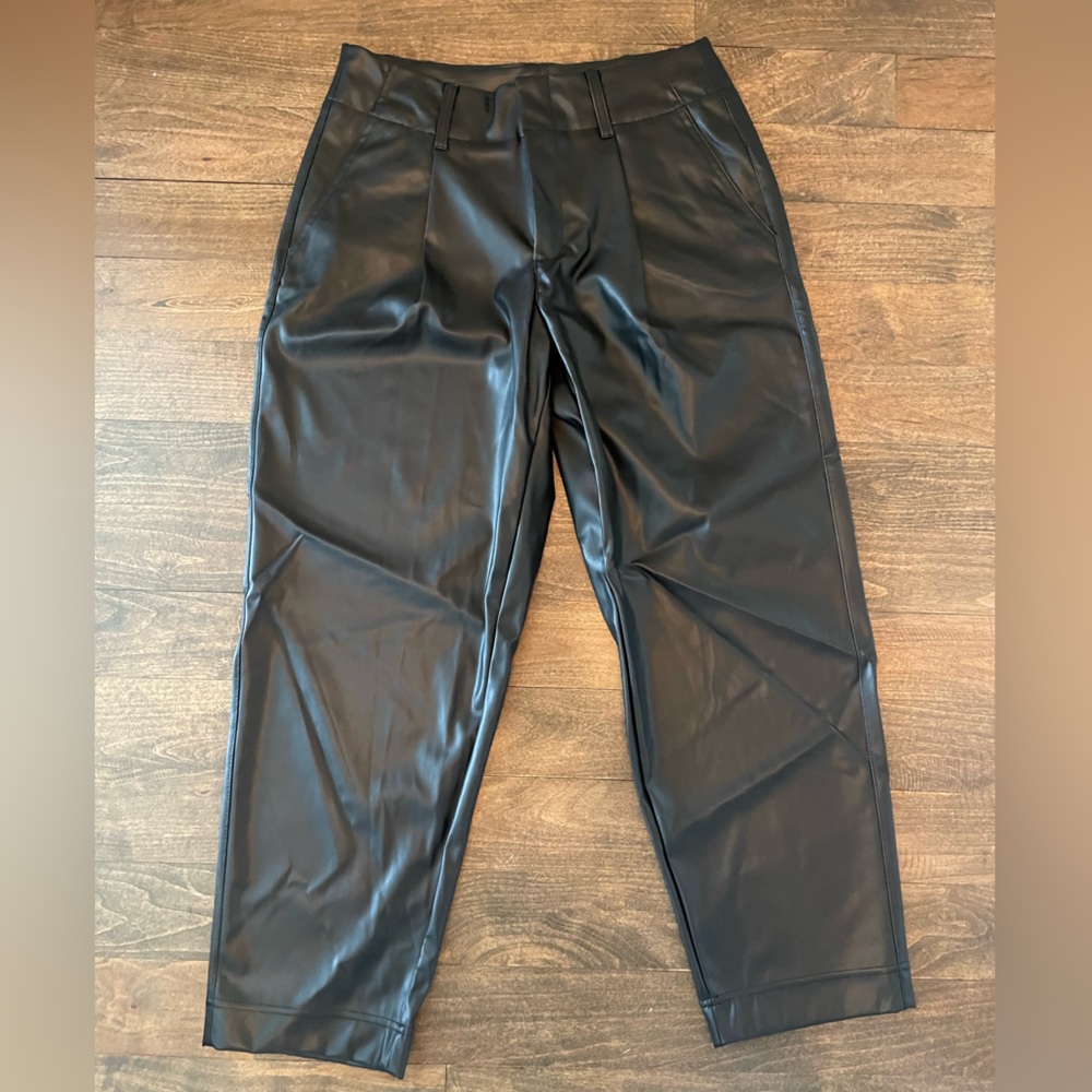 A New Day Black High Rise Faux Leather Tapered Ankle Pant Size 10